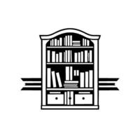 Elegant Black and White Illustration of a Filled Bookshelf with Horizontal Banner Element on White Background. vector