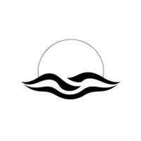 Minimalist black and white representing the sun over stylized ocean waves, creating a sense of calm. vector