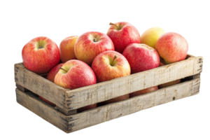 Fresh Apples in a Rustic Wooden Crate png