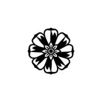 Bold Black and White Floral A Detailed, Symmetrical, and Stylized Illustration of a Decorative Blossom on a White Background. vector