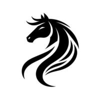 Elegant Black Silhouette of a Horse Head, Featuring Flowing Mane on White Background, Representing Grace and Power. vector