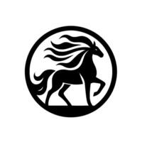 Black Silhouette of a Graceful Horse in a Circle, Representing Elegance and Motion on a White Background. vector