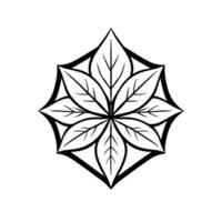 Elegant symmetrical grayscale leaf pattern with geometric facets arranged in a florallike against a white background. vector