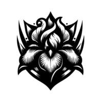 Intricate Black and White Floral A Detailed Illustration of a stylized flower with layered petals, sharp accents, and bold linework, creating a striking monochrome aesthetic. vector
