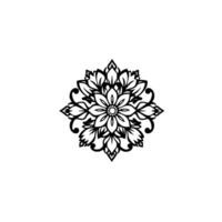 Symmetrical Floral Mandala in Black and White on a White Background, Detailed with Petals, Leaves, and Decorative Elements. vector