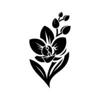 Minimalist Black Orchid Silhouette with Budding Stems, Set Against a Clean White Background, Evoking Elegance. vector