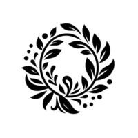 Monochromatic Circular Floral Featuring Leaves, Swirls, and Berries, Creating an Elegant Decorative Frame. vector