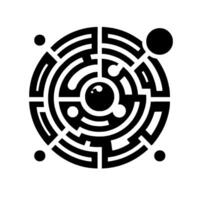 Circular Maze with Eye in Center and Spherical Elements, Abstract Black and White vector