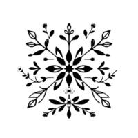 Symmetrical floral black and white geometric , intricate leaf and flower pattern, artistic illustration on a white background. vector