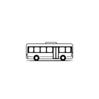 Minimalist black and white illustration of a stylized bus, set against a clean, expansive white background. vector