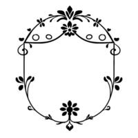 Elegant Black and White Oval Frame with Floral and Leaf Motifs, Decorative, Isolated on White. vector