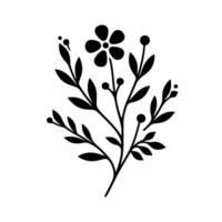 Bold Monochrome Floral Illustration A stylized black flower with leaves and berries on a white background, minimalist and elegant. vector