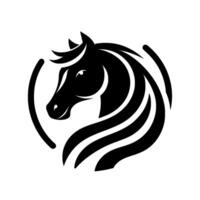 Sleek Black Horse Head with flowing mane and circular framing, minimalist , and a striking visual impact. vector