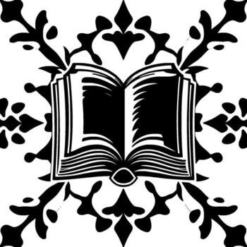 Elegant Black and White Open Book with Ornate Floral , Symbolic of Knowledge and Learning, Illustration. vector