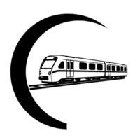 Modern Commuter Train in Motion A Black and White Silhouette with Crescent Frame and Clean, Minimalist Aesthetic. vector