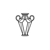 An elegant, minimalist black and white illustration of a geometric, handled amphora, centered against a stark white backdrop. vector