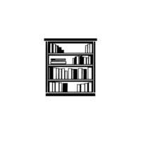 Minimalist Black and White Illustration of a Bookshelf Filled with Books, Standing Alone on a White Background vector