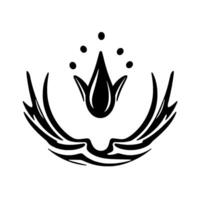Minimalist Black and White Illustration Abstract Floral with a Teardrop Element and surrounding winglike curves, on a white background. vector