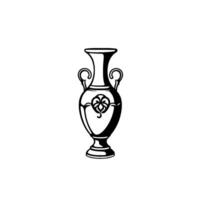 Elegant black and white illustration of a classic amphora vase, featuring ornate handles and decorative details centered on a plain white background. vector
