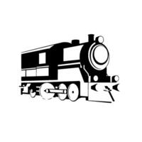 A bold, illustration of a vintage steam locomotive, rendered in stark black and white, showcasing its classic form. vector