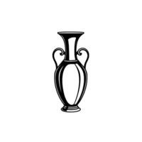 Black and White Illustration of a Classical Amphora Vase with Detailed Outline, Isolated on White, Featuring Two Handles. vector