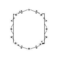 Minimalist Black and White Floral Hexagon Frame , Blossoms and Leaves Bordering a Geometric Shape. vector