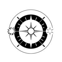 Monochromatic, Stylized Compass Rose with Sun Gear Elements on a Circular , Clean, Bold, and Futuristic in Presentation. vector