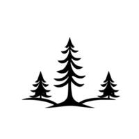 Minimalist Black and White Silhouette of Three Evergreen Trees on a Curved Hill, Simple Nature Art. vector