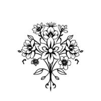 Exquisite symmetrical floral , rendered in bold black linework, reminiscent of classic decorative patterns, against a pure white background. vector