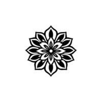 Intricate, symmetrical black and white mandala , featuring layered petallike shapes, isolated on a clean white background. vector