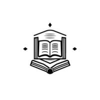 illustration of an open book within an architectural frame, flanked by diamond accents, symbolizing knowledge. vector