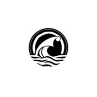 Minimalist Wave Cresting in a Circular Black and White Emblem, Set Against a Clean White Background. vector