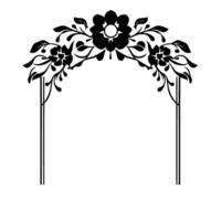 Elegant black and white floral arch with intricate detailing and delicate leaves, perfect for framing or elements. vector