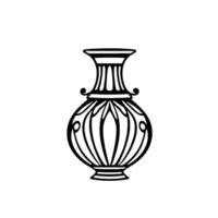 Elegant black and white art nouveau style vase illustration, featuring symmetrical curvilinear lines and decorative floral motifs against a pure white background. vector