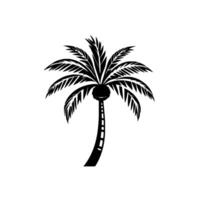 Bold Black and White Silhouetted Palm Tree with a Curving Trunk and Lush Fronds, Isolated on White. vector