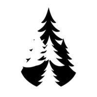 Minimalist Black and White Illustration Overlapping Silhouette of Two Evergreen Trees with Negative Space. vector