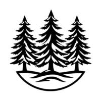 Silhouette of Three Evergreen Trees on a Rounded Hill, Bold Black and White Minimalist . vector