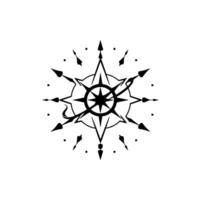 Stylized Black and White Compass Rose with Central Star, Arrows, and Directional Points, on a White Background. vector