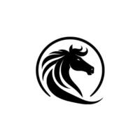 Elegant Black Horse Head Silhouette within a Circle, showcasing flowing mane, and a regal profile on white background. vector