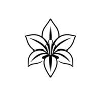 A symmetrical, minimalist black and white illustration of a stylized, sixpetaled flower with detailed center elements, isolated on white. vector