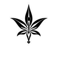 Black and White Symmetrical Lotuslike Floral with Detailed Leaf Structure and Minimalist Aesthetic. vector
