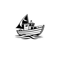 Minimalist Monochrome Boat Illustration A Sailing Vessel Gliding on the Water with Sail, Lines, and Minimalistic Waves. vector