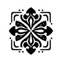 Intricate Symmetric Black and White Floral Mandala with Detailed Geometric Border and Dots on a Clean White Background. vector