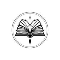 Minimalist Monochrome Illustration Open Book Within a Circle, Representing Knowledge and Education, Emphasizing Simple and Symbolic Imagery. vector