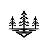 Stylized Black and White Featuring Three Evergreen Trees with a Symmetrical, Abstract Base Against a White Backdrop. vector