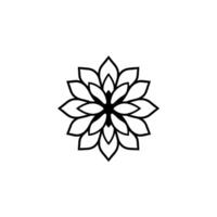 Black and White Geometric Floral Featuring Symmetrical Petals with Concentric Arrangement on a Clean White Background. vector