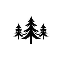 Minimalist black silhouette of three stylized evergreen trees on a bright white background, with a clean and modern . vector