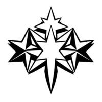 Abstract, geometric star cluster , five stars in various sizes and orientations, with black borders and whitegray shading on white background. vector