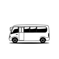 Illustration of a White Minibus in Side Profile, Black Outlines, on a Clean White Background. vector