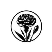 Intricate Black and White Carnation Illustration, Circular Frame, Detailed Floral Study, Elegant , Isolated. vector